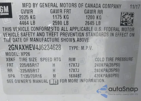 2018 Chevrolet Equinox Ls из США, поврежденный, VIN 2GNAXHEV4J6234628